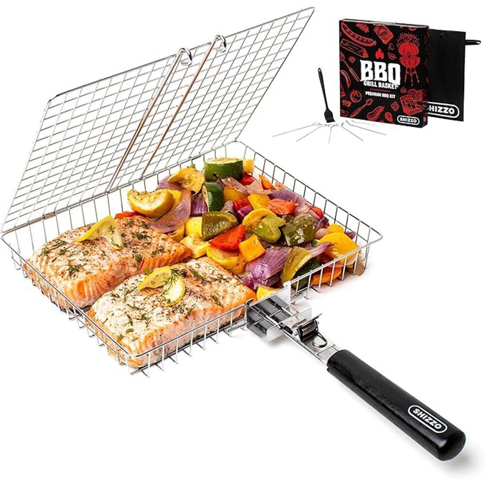 Shizzo BBQ Grill Basket with Easy-Flipping Handle